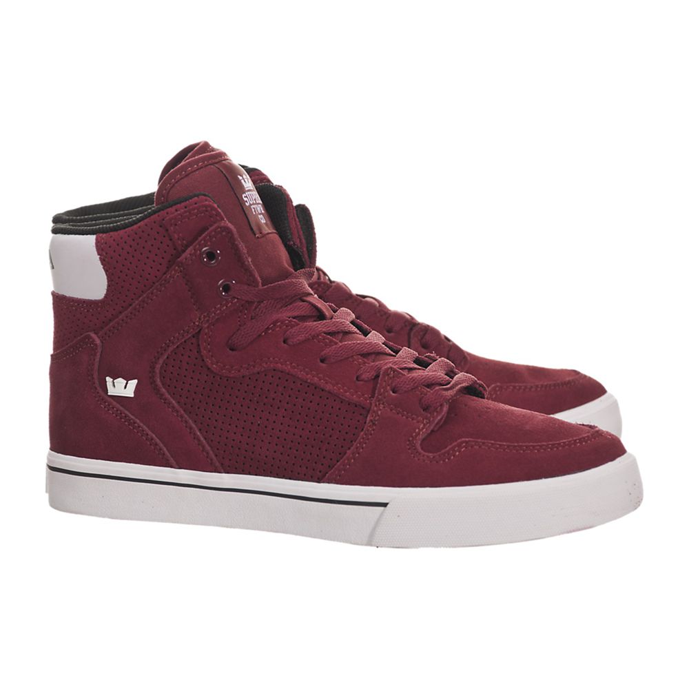 Baskets Montantes Supra Vaider Bordeaux Blanche Burgundy/White Homme | TUY-11081972